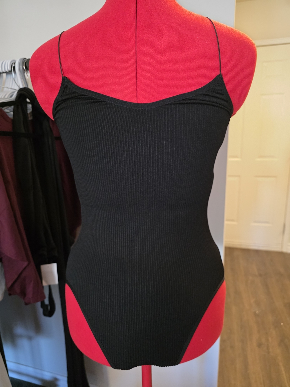 Urban Outfitters Black Ribbed Spaghetti Strap Bodysuit